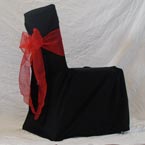 Square Back Chair - Black Chair Cover with Red Bow 